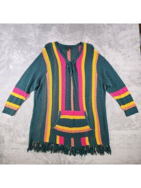 Torrid Baja Crochet Open Knit Sweater 3 Plus Fringe Festival Beachy Boho Hippie